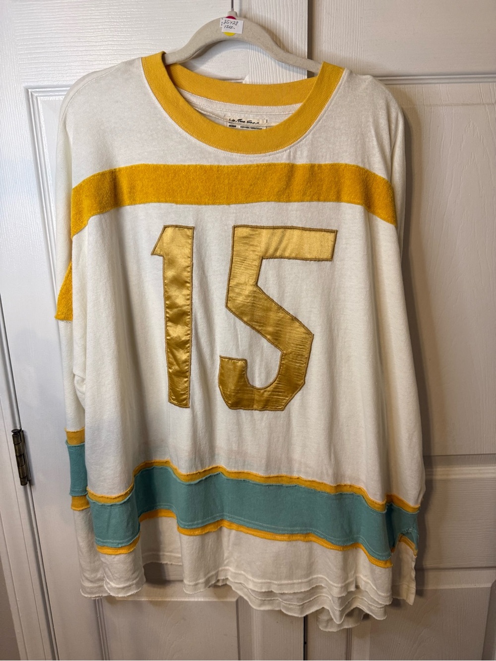 We The Free Sports Long Sleeve Top with Gold '15' and Yellow & Teal Stripes